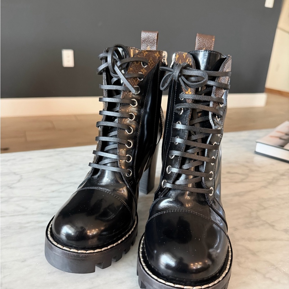 Louis Vuitton Black Patent Leather Combat Boots